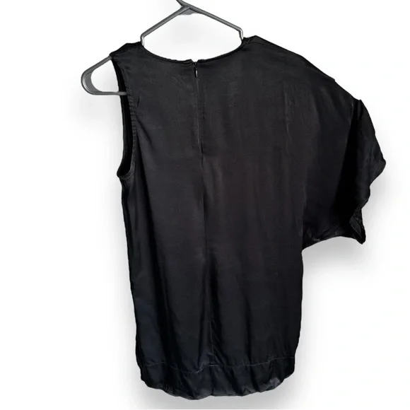 ZARA WOMAN Black Satin Asymmetrical Short Sleeve One Shoulder Midi Dress - Picture 2 of 3